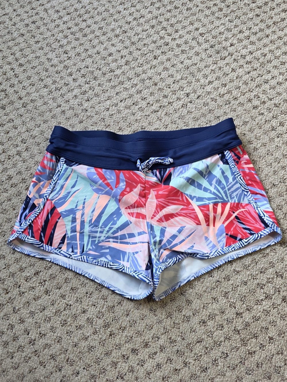Athleta Tropical Print Swim Shorts in Navy, Pink, Blue, Green